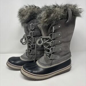 Sorel Joan Of Artic Suede Waterproof Boots 8.5 Womens Gray Fur Winter Ice Snow